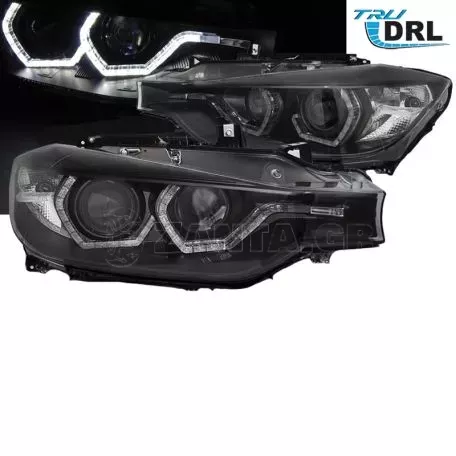 Μπροστινά Φανάρια Set Για Bmw 3 F30 / F31 11-15 3D Angel Eyes Μαύρα H7/H7 Με Μοτέρ Sonar 
