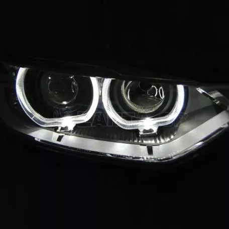 Μπροστινά Φανάρια Set Για Bmw 3 F30/F31 11-15 Led Angel Eyes Μαύρα H7/H7 Με Μοτέρ Depo 