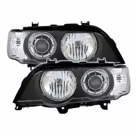 Μπροστινά Φανάρια Set Για Bmw X5 E53 99-03 Angel Eyes Μαύρα Xenon D2S/H7 Με Μοτέρ Depo 