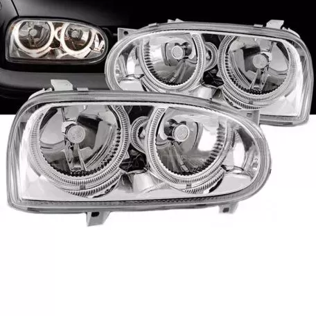 Μπροστινά Φανάρια Set Για Vw Golf 3 92-98 Angel Eyes Χρωμίου H7/H7 Depo 