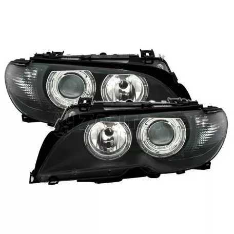 Μπροστινά Φανάρια Set Για Bmw 3 E46 Coupe/Cabrio 03-06 Angel Eyes Μαύρα H7/H7 Με Μοτέρ Depo 