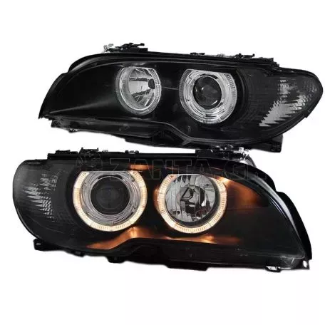 Μπροστινά Φανάρια Set Για Bmw 3 E46 Coupe/Cabrio 03-06 Angel Eyes Μαύρα H7/H7 Με Μοτέρ Depo 