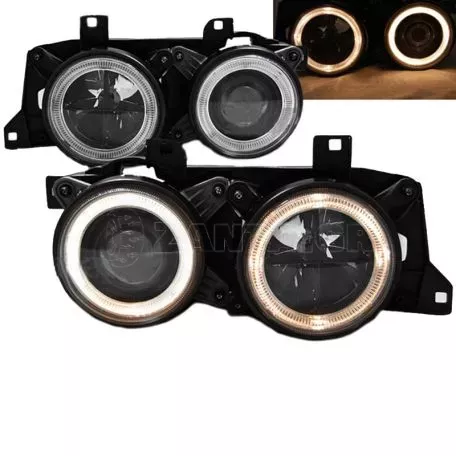 Μπροστινά Φανάρια Set Για Bmw 5 E34 88-95 / 7 E32 86-94 Angel Eyes Με Σταυρό Μαύρα H1/H1 Depo 