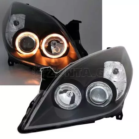 Μπροστινά Φανάρια Set Για Opel Vectra C 05-08 Angel Eyes Μαύρα H7/H1 Depo 