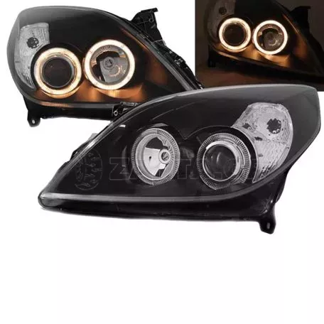 Μπροστινά Φανάρια Set Για Opel Vectra C 05-08 Angel Eyes Μαύρα H7/H1 Depo 