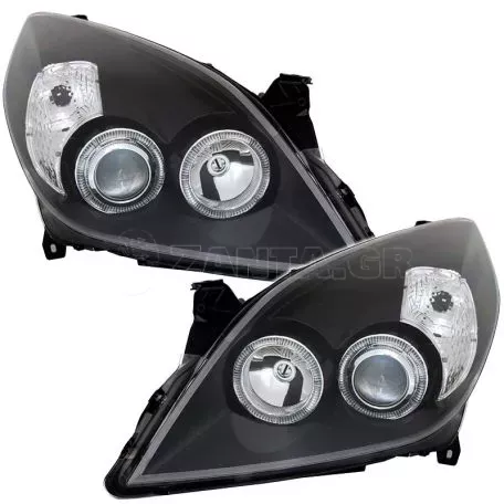 Μπροστινά Φανάρια Set Για Opel Vectra C 05-08 Angel Eyes Μαύρα H7/H1 Depo 