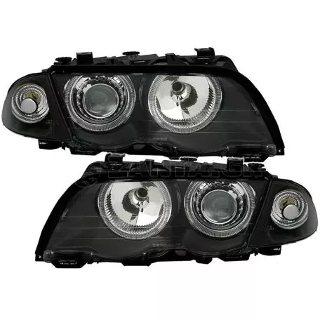 Μπροστινά Φανάρια Set Για Bmw 3 E46 Sedan/Caravan 99-01 Angel Eyes Μαύρα H7/H7 Με Μοτέρ Depo 