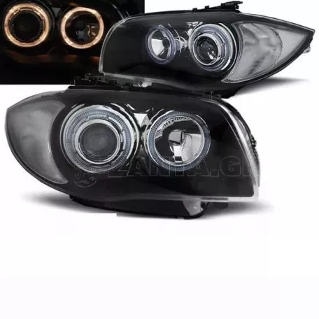 Μπροστινά Φανάρια Set Για Bmw 1 E87/E88/E81/E82 04-11 Angel Eyes Μαύρα H7/H7 Depo 