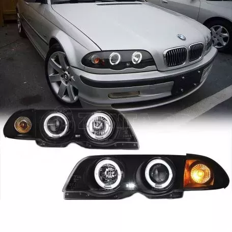 Μπροστινά Φανάρια Set Για Bmw 3 E46 Sedan/Caravan 99-01 Angel Eyes Μαύρα H1/H1 Manual Sonar 