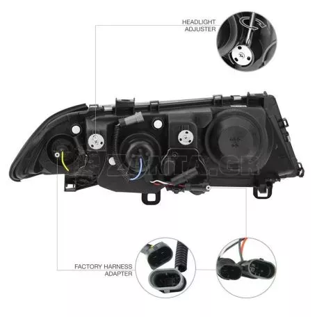 Μπροστινά Φανάρια Set Για Bmw 3 E46 Sedan/Caravan 99-01 Angel Eyes Μαύρα H1/H1 Manual Sonar 