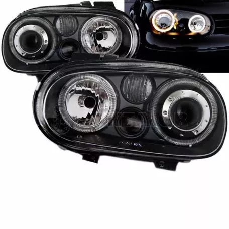 Μπροστινά Φανάρια Set Για Vw Golf IV (4) 97-03 Angel Eyes Μαύρα H7/H7/H3 Depo 