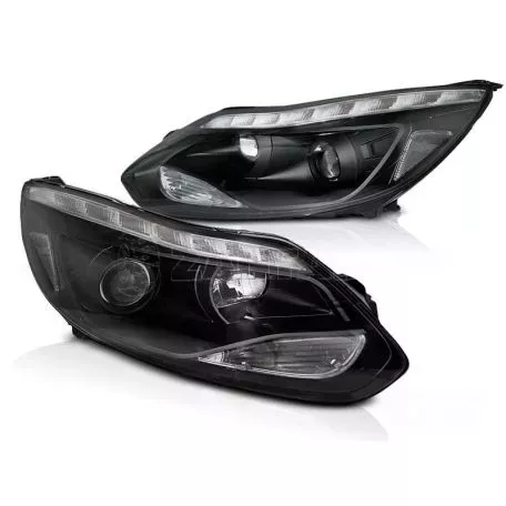 Μπροστινά Φανάρια Set Για Ford Focus 11-14 Led Μαύρα H1/H7 Με Μοτέρ Depo 