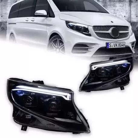 Μπροστινά Φανάρια Set Για Mercedes-Benz Vito W447 14-24 W448 2025 Look DRL Led Tube Μαύρα Carner 