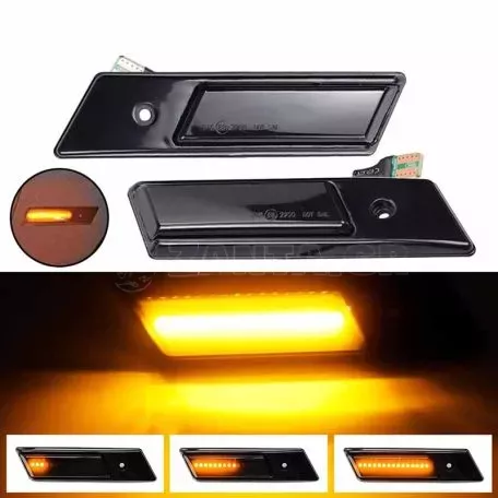 Πλαϊνά Φλας Φτερού Για Bmw 3 E36 90-96 / 3 E30 / 5 E34 88-95 / 7 E32 86-94 Βιδωτό Led Dynamic Black/Smoke 2 Τεμάχια 