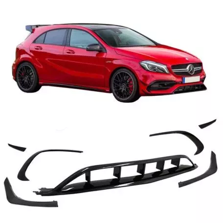 Splitters Μπροστινού Προφυλακτήρα Για Mercedes-Benz A-Class W176 15-18 Facelift Amg Line Έκδοση Γυαλιστερό Μαύρο 7 Τεμάχια 