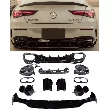 Diffuser Πίσω Προφυλακτήρα Για Mercedes-Benz CLA W118 C118 19+ Amg Look Για Amg Sport Line Προφυλακτήρες Σετ Με Στρογγυλές Μαύρες Μπούκες 