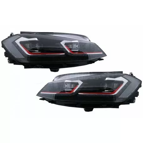Μπροστινά Φανάρια Set Για Vw Golf 7.5 17-19 Facelift DRL & Dynamic Signal Μαύρα Με Κόκκινη Γραμμή GTI Look H7 Με Μοτέρ Carner 
