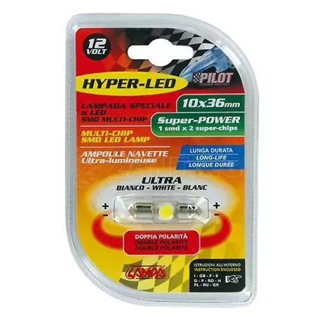 Lampa Λαμπάκι Μοτο Power 2 1SMDx2 chips C5-10W SV8,5-8 10x36mm 5844.8-LM 
