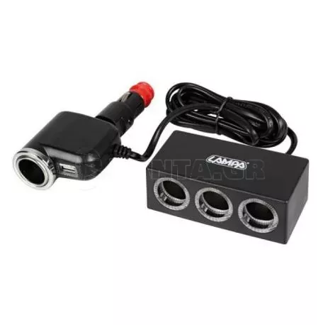 Lampa ΑΝΤΑΠΤΟΡΑΣ ΑΝΑΠΤΗΡΑ 4 ΘΕΣΕΩΝ+USB 10A ΜΕ ΚΑΛΩΔΙΟ 200cm 12/24V DUO 4in1 L3913.1 
