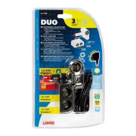 Lampa ΑΝΤΑΠΤΟΡΑΣ ΑΝΑΠΤΗΡΑ 3 ΘΕΣΕΩΝ+USB 10A ΜΕ ΚΑΛΩΔΙΟ 200cm 12/24V DUO 3in1 L3913.0 