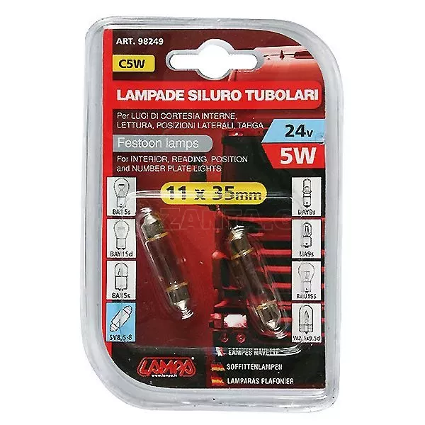 Lampa Λαμπάκι Πλαφονιέρας 24V 11x35mm - C5W - SV8,5-8 2 ΤΕΜΑΧΙΑ L9824.9