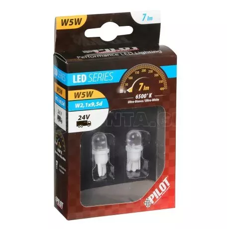 Lampa Λαμπάκι Led W5-10W 24V W2.1x9.5d σε συσκευασία 2 τεμαχίων ΛΕΥΚΟ L9834.0 