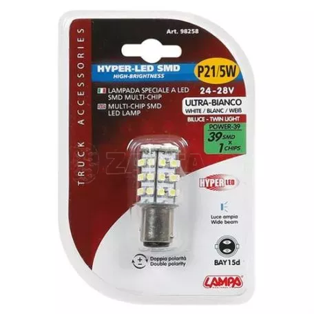 Lampa Λαμπάκι P21/5W 24/28V BAY15D Hyper-Led39 Λευκό 1τεμ. L9825.8 