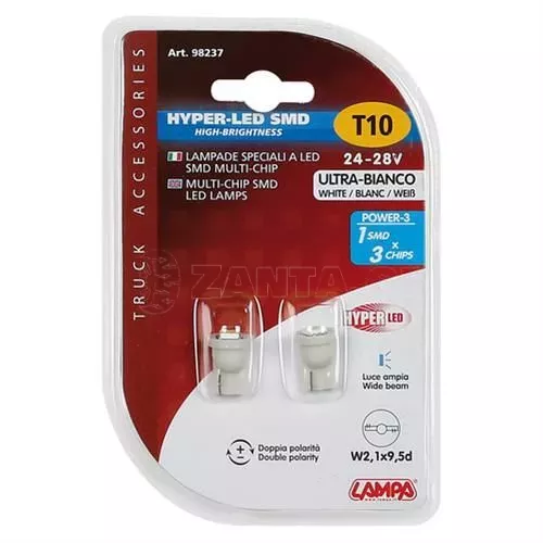 Lampa Λαμπάκι T10 24/28V W2,1x9,5d Hyper-Led3 Λευκό L9823.7
