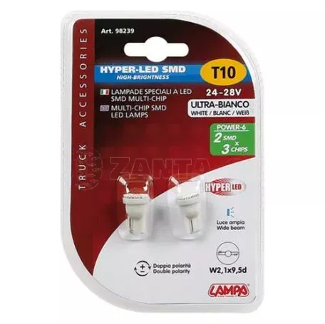 Lampa Λαμπάκι T10 24/28V W2,1x9,5d Hyper-Led6 Λευκό L9823.9 