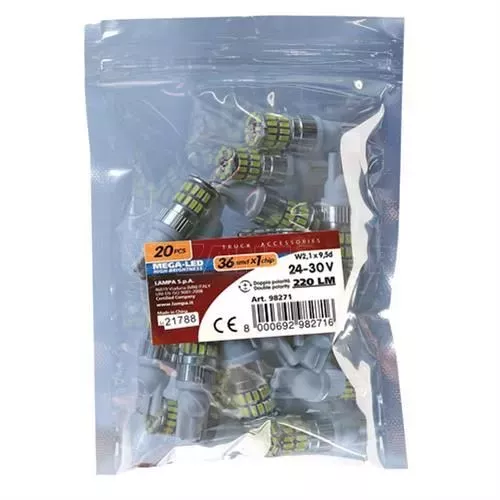 Lampa T10 24-28V W2,1x9,5d MEGA-LED36 220LM (ΔΙΠΛΗΣ ΠΟΛΙΚΟΤΗΤΑΣ) 20ΤΕΜ. L9827.1