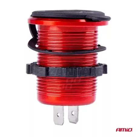 AMIO ΠΡΙΖΑ ΜΕ 2 ΘΥΡΕΣ USB ΚΑΙ ΨΗΦΙΑΚΟ ΒΟΛΤΟΜΕΤΡΟ ΜΕ ΚΑΠΑΚΙ ΚΟΚΚΙΝΗ 12/24V 5V 3.1A MOD-11 AMIO 02861/AM 