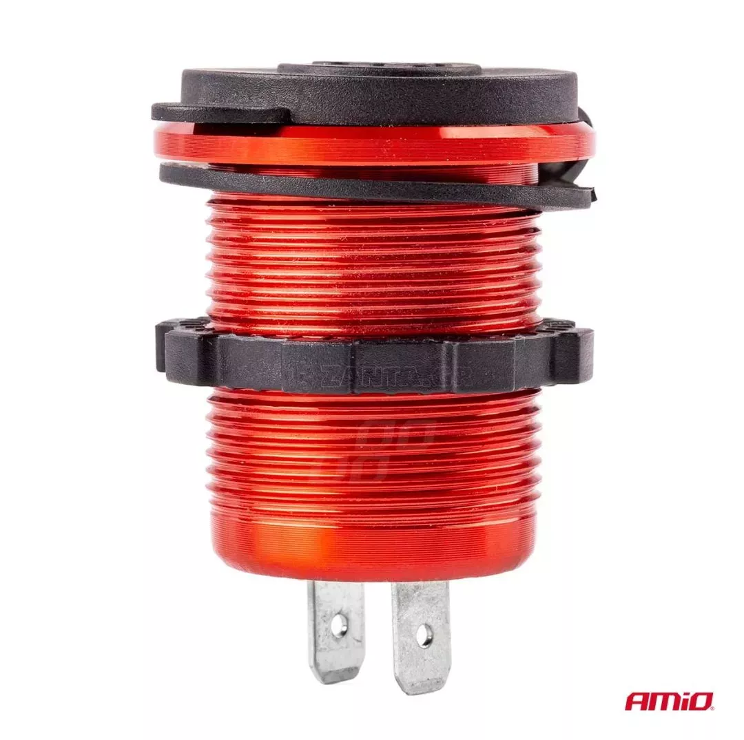 AMIO ΠΡΙΖΑ ΜΕ 2 ΘΥΡΕΣ USB ΚΑΙ ΚΑΠΑΚΙ ΚΟΚΚΙΝΗ/ΜΑΥΡΗ 12/24V 5V 3.1A MOD-10 AMIO 02860/AM
