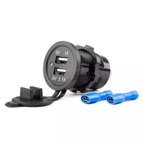 AMIO ΠΡΙΖΑ ΜΕ 2 ΘΥΡΕΣ USB ΚΑΙ ΚΑΠΑΚΙ ΜΑΥΡΗ 12/24V  5V 3.1A Φ37 mmχ51mm MOD-03 02853/AM 