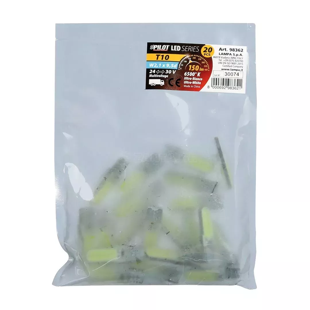 Lampa T10 24-30V W2,1x9,5d MEGA-LED COB 2SMDx12chips 150lm ΛΕΥΚΟ 20ΤΕΜ. L9836.2