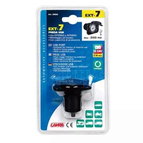 Lampa ΠΡΙΖΑ ΑΝΑΠΤΗΡΑ EXT-7 60x43mm 2100mA 12/24V ΜΕ ΘΥΡΑ USB 3900.6-LM