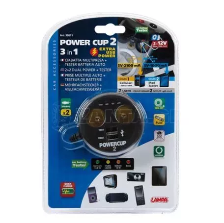 Lampa ΑΝΤΑΠΤΟΡΑΣ ΑΝΑΠΤΗΡΑ POWERCUP 2 12V + 2USB + TESTER ΜΠΑΤΑΡΙΑΣ L3901.1/T 
