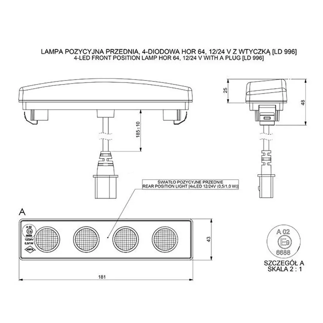 Horpol DRL HOR64 12/24V ΠΡΟΣΘΕΤΟ DAYTIME ΔΙΕΘΝΗ ΜΕ 4LED 0,5W 181x48mm ΜΑΥΡΟ ΜΕ ΦΙΣ 1ΤΕΜ HO-LD996
