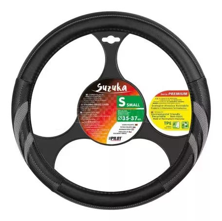 Lampa ΚΑΛΥΜΜΑ ΤΙΜΟΝΙΟΥ SUZUKA (S) 35/37cm ΔΕΡΜΑΤΙΝΗ ΜΑΥΡΟ/ΓΚΡΙ ΑΟΣΜΟ ECO-FRIENDLY L3293.2 