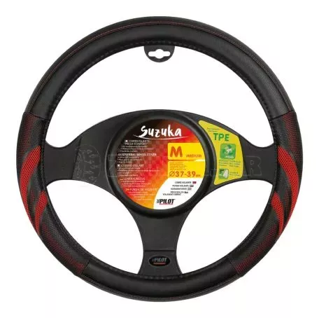 Lampa ΚΑΛΥΜΜΑ ΤΙΜΟΝΙΟΥ SUZUKA (M) 37/39cm ΔΕΡΜΑΤΙΝΗ ΜΑΥΡO/ΚΟΚΚΙΝΟ ΑΟΣΜΟ ECO-FRIENDLY L3293.4 