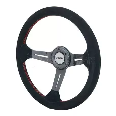 Simoni Racing ΤΙΜΟΝΙ ΤΟΜΜΙ ΜΑΥΡΟ/CARBON ΣΟΥΕΤ ΜΕ ΚΟΚΚΙΝΗ ΡΑΦΗ ΤΡΙΑΚΤΙΝΟ ΔΙΑΜΕΤΡΟΣ 350mm ΒΑΘΟΣ 65mm ΠΑΧΟΣ 105mm SRTOMMI 