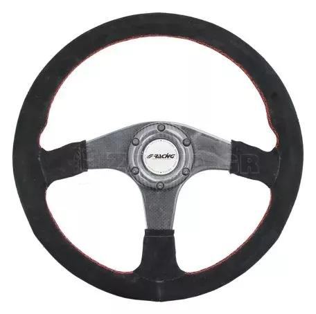 Simoni Racing ΤΙΜΟΝΙ WALTER ΜΑΥΡΟ/CARBON ΣΟΥΕΤ ΜΕ ΚΟΚΚΙΝΗ ΡΑΦΗ ΤΡΙΑΚΤΙΝΟ ΔΙΑΜΕΤΡΟΣ 350mm ΠΑΧΟΣ 105mm ΒΑΡΟΣ 900gr SRWALTER 
