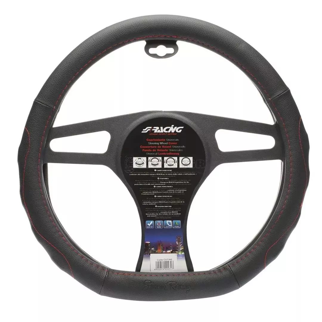 Simoni Racing ΚΑΛΥΜΜΑ ΤΙΜΟΝΙΟΥ COMPE ΜΑΥΡΟ ΜΕ ΚΟΚΚΙΝΗ ΡΑΦΗ ΟΙΚΟΛΟΓΙΚΟ ΔΕΡΜΑ 37>39cm (ΤΙΜΟΝΙΑ ΜΕ ΙΣΙΟ ΚΑΤΩ ΜΕΡΟΣ) SIMONI RACING - 1 ΤΕΜ. SRCVT/46