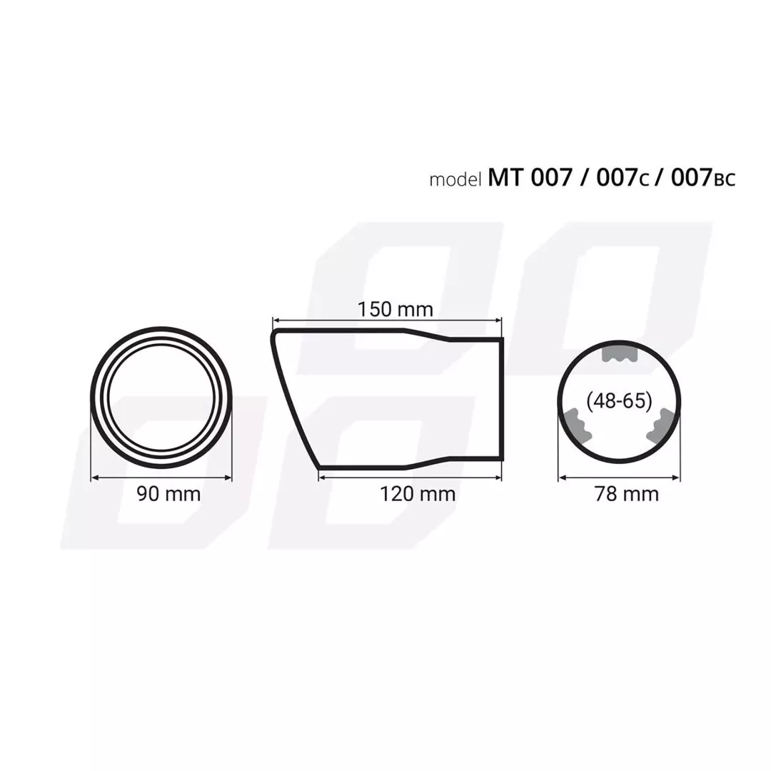 AMIO ΑΚΡΟ ΕΞΑΤΜΙΣΗΣ MT-007BC 48->65mm - ΣΤΡΟΓΓΥΛΟ AMIO – 1 ΤΕΜ. 02193/AM