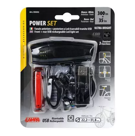 Lampa ΦΩΣ ΠΟΔΗΛΑΤΟΥ ΣΕΤ POWER SET 3 ΧΡΗΣΕΩΝ ΛΕΥΚΟ ΦΩΣ ΕΜΠΡΟΣ 300lm + ΠΙΣΩ ΚΟΚΚΙΝΟ ΦΩΣ 35lm ΦΟΡΤΙΣΗ ΜΕ USB 9355.3-LB 