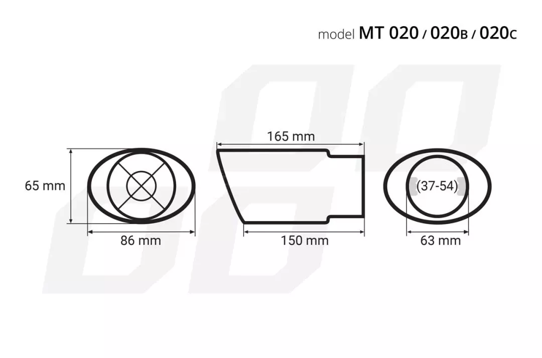 AMIO ΑΚΡΟ ΕΞΑΤΜΙΣΗΣ ΜΑΥΡΟ 165x86mm Φ37>54mm 02351/AM