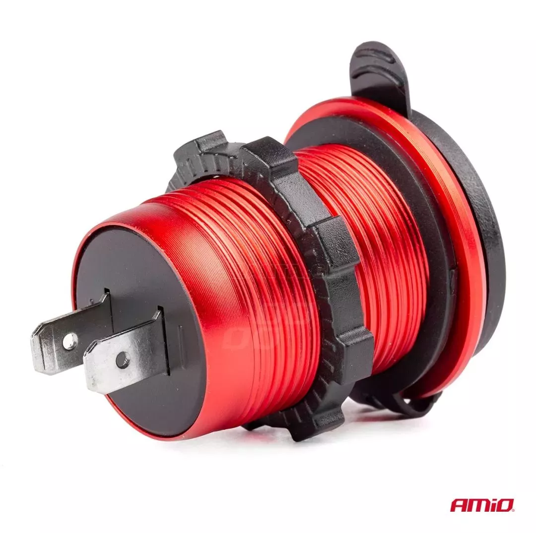 AMIO ΠΡΙΖΑ ΜΕ 2 ΘΥΡΕΣ USB ΚΑΙ ΚΑΠΑΚΙ ΚΟΚΚΙΝΗ 12/24V 5-12V 3.0A QUICK CHARGER MOD-09 AMIO -1 ΤΕΜ. 02859/AM