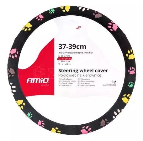 AMIO ΚΑΛΥΜΜΑ ΤΙΜΟΝΙΟΥ SWC-46 (M) 37-39cm  ΜΑΥΡΟ ΜΕ ΣΧΕΔΙΟ ΠΟΛΥΧΡΩΜΕΣ ΠΑΤΟΥΣΕΣ ΣΚΥΛΟΥ AMIO - 1 ΤΕΜ. 02986/AM 
