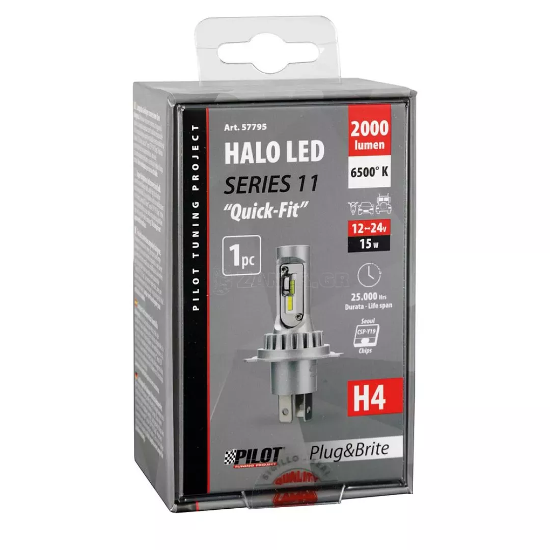 Lampa ΛΑΜΠΑ LED H4 12/24V P43t 6.500K 2.000lm 15W 12LED SEOUL CSP-Y19chips HALO LED SERIE 11 PLUG & BRITE LAMPA - 1ΤΕΜ. L5779.5