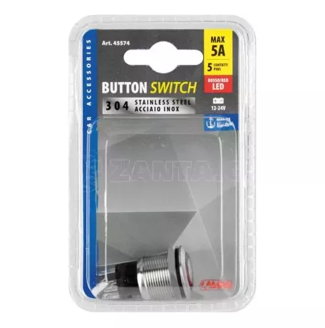 Lampa ΔΙΑΚΟΠΤΗΣ ΜΠΟΥΤΟΝ (BUTTON) 12/24V 5Amax 5PIN IP65 ON/OFF ME LED ΚΟΚΚΙΝΟ ΑΝΟΞΕΙΔΩΤΟ ΑΤΣΑΛΙ​ LAMPA - 1 TEM. L4557.4 