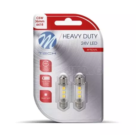 M-tech ΛΑΜΠΑΚΙΑ ΠΛΑΦΟΝΙΕΡΑΣ C5W 24V SV8,5 36mm 3xSMD2835 LED ΛΕΥΚΟ HEAVY DUTY BLISTER M-TECH - 2 Τεμ. LB990W/MT 